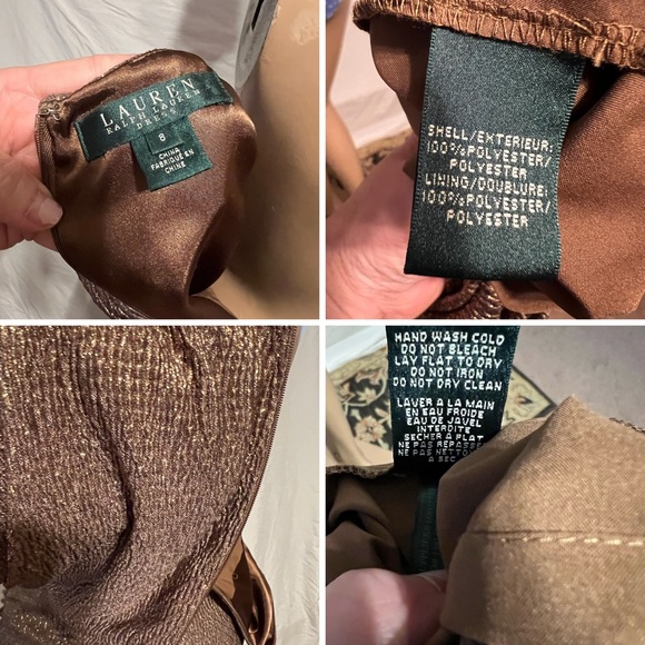 SOLD!  Sz 8 Ralph Lauren Golden Shimmer Textured Ruched Midi Dress - Picture 4 of 14